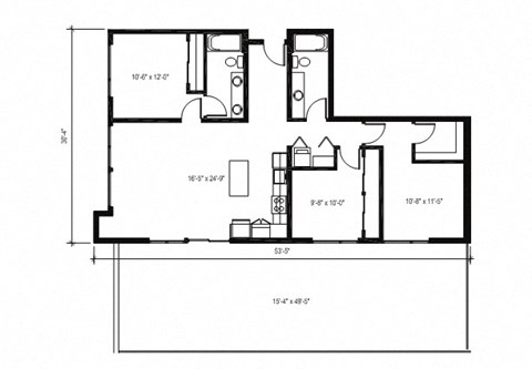 Floor plan for 3 beds, 2 baths, 1296 sqft